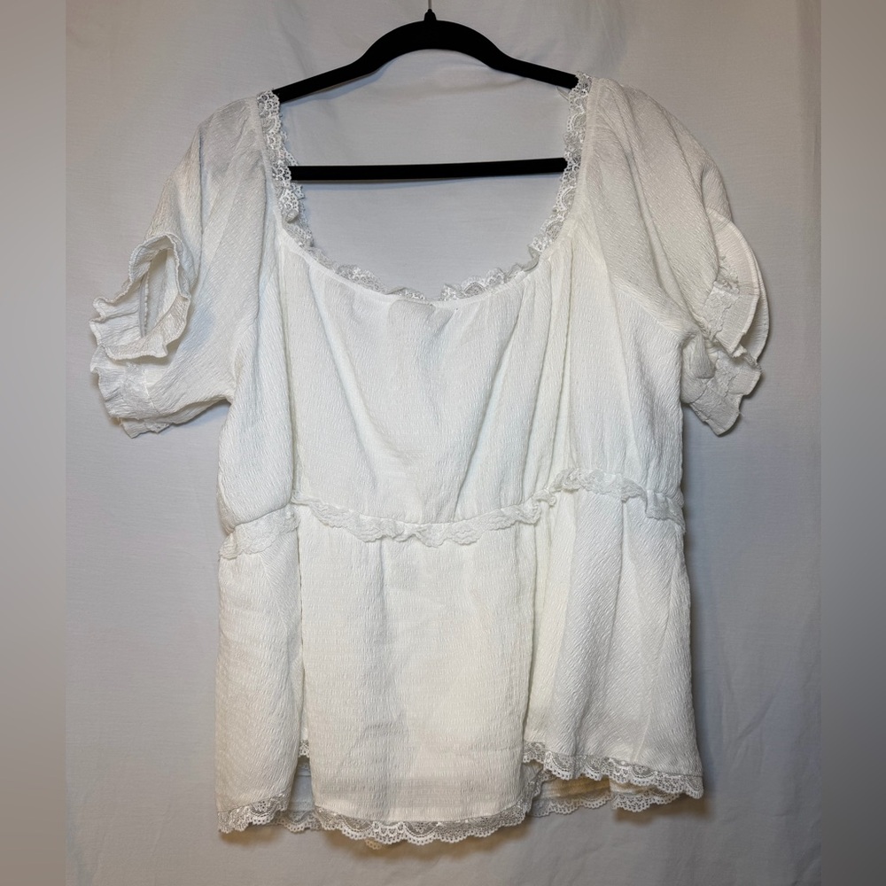 ARULA White Lace Accent Blouse Boho Country Chic Babydoll Summer Feminine Size B - Picture 3 of 5